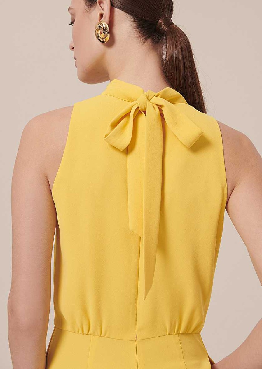 TARA JARMON Cecile Yellow Crepe Jumpsuit Dresses