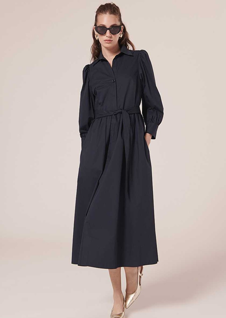 TARA JARMON Rivoltine Midnight Blue Poplin Dress Dresses