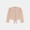 TARA JARMON Cleo Brown Striped Poplin Shirt Tops