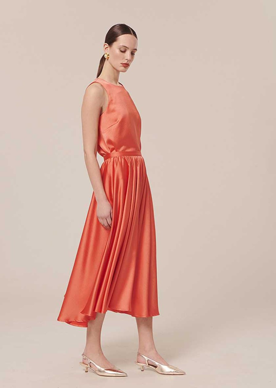 TARA JARMON Jolanda Coral Skirt In Fluid Satin Skirts & Shorts