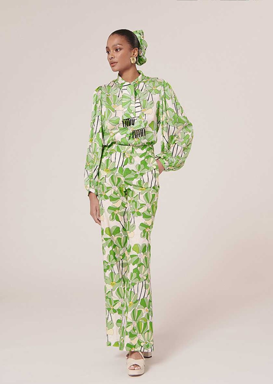 TARA JARMON Primavera Green Floral Printed Pants Jeans & Pants