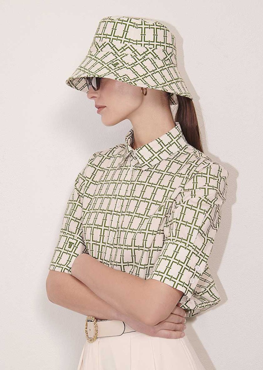 TARA JARMON Bob Ecru With Green Graphic Desing Bucket Hat Accessories