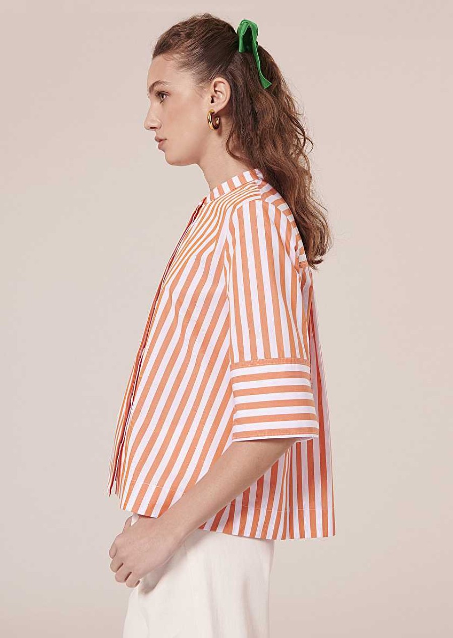 TARA JARMON Camilliana Orange With Stripes Poplin Shirt Tops