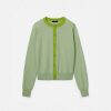 TARA JARMON Gaelle Green Cotton And Wool Cardigan Knitwears