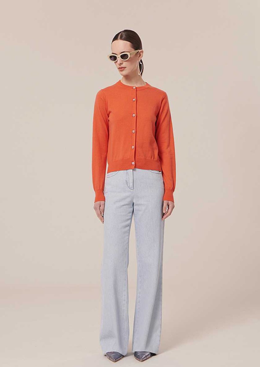 TARA JARMON Gaelle Coral Cardigan In Wool And Cotton Knitwears