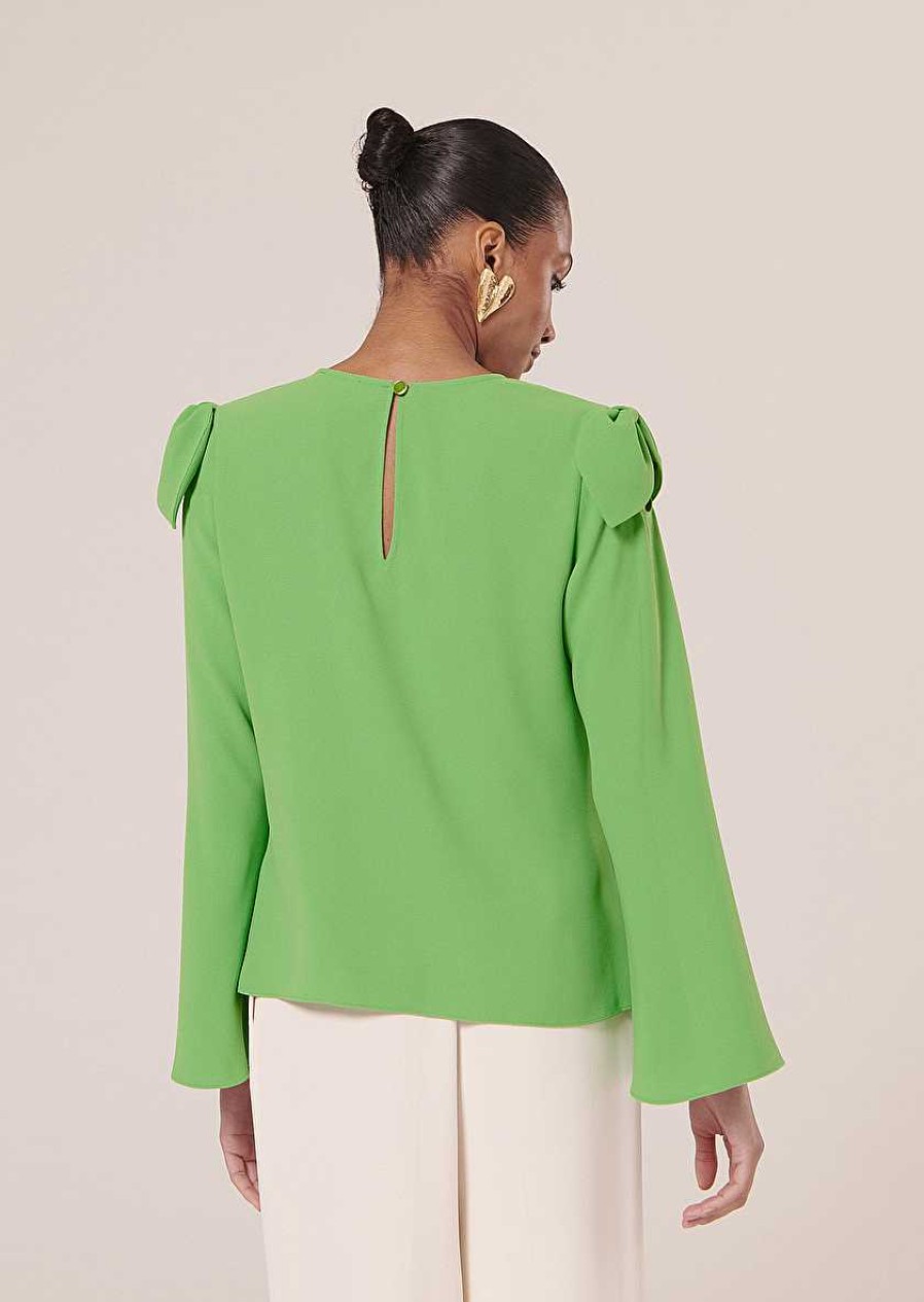 TARA JARMON Tournesol Green Crepe Top Tops