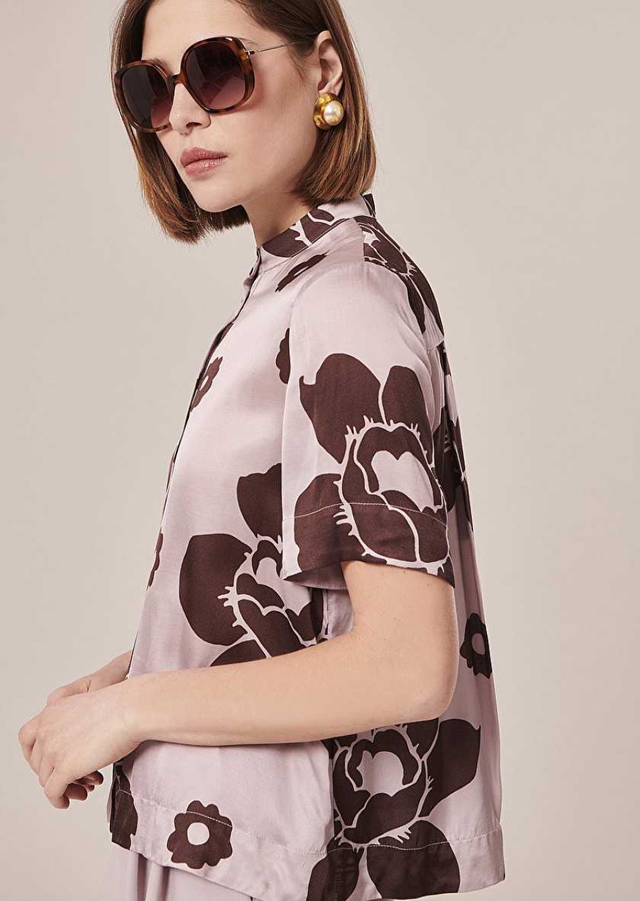 TARA JARMON Camin Purple Flower Printed Shirt Tops