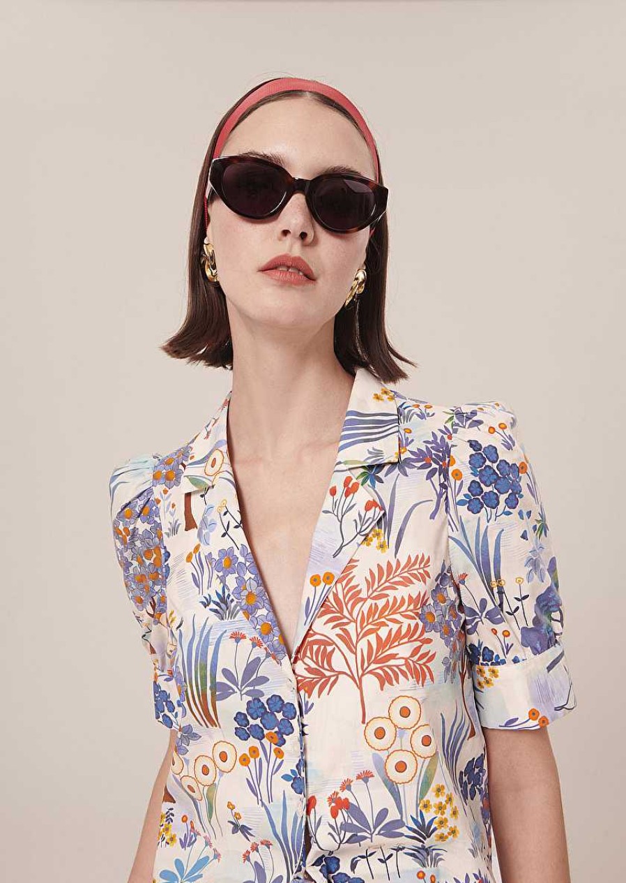 TARA JARMON Come Blue Flower Printed Shirt Tops