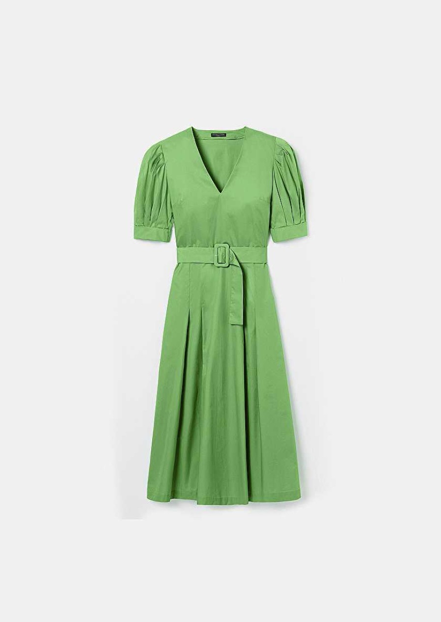 TARA JARMON Ranya Green Crisp Poplin Dress Dresses