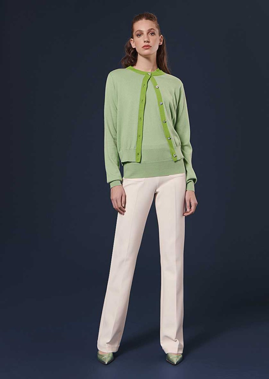 TARA JARMON Gaelle Green Cotton And Wool Cardigan Knitwears