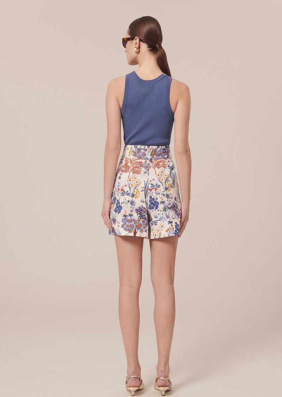 TARA JARMON Shelby Blue Floral Printed Cotton Shorts Skirts & Shorts