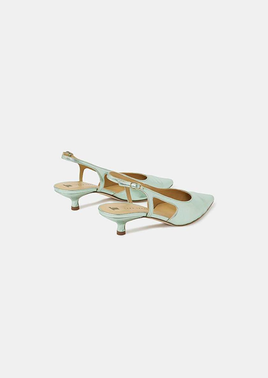 TARA JARMON Kaia Green Metallic Leather Shoes Accessories