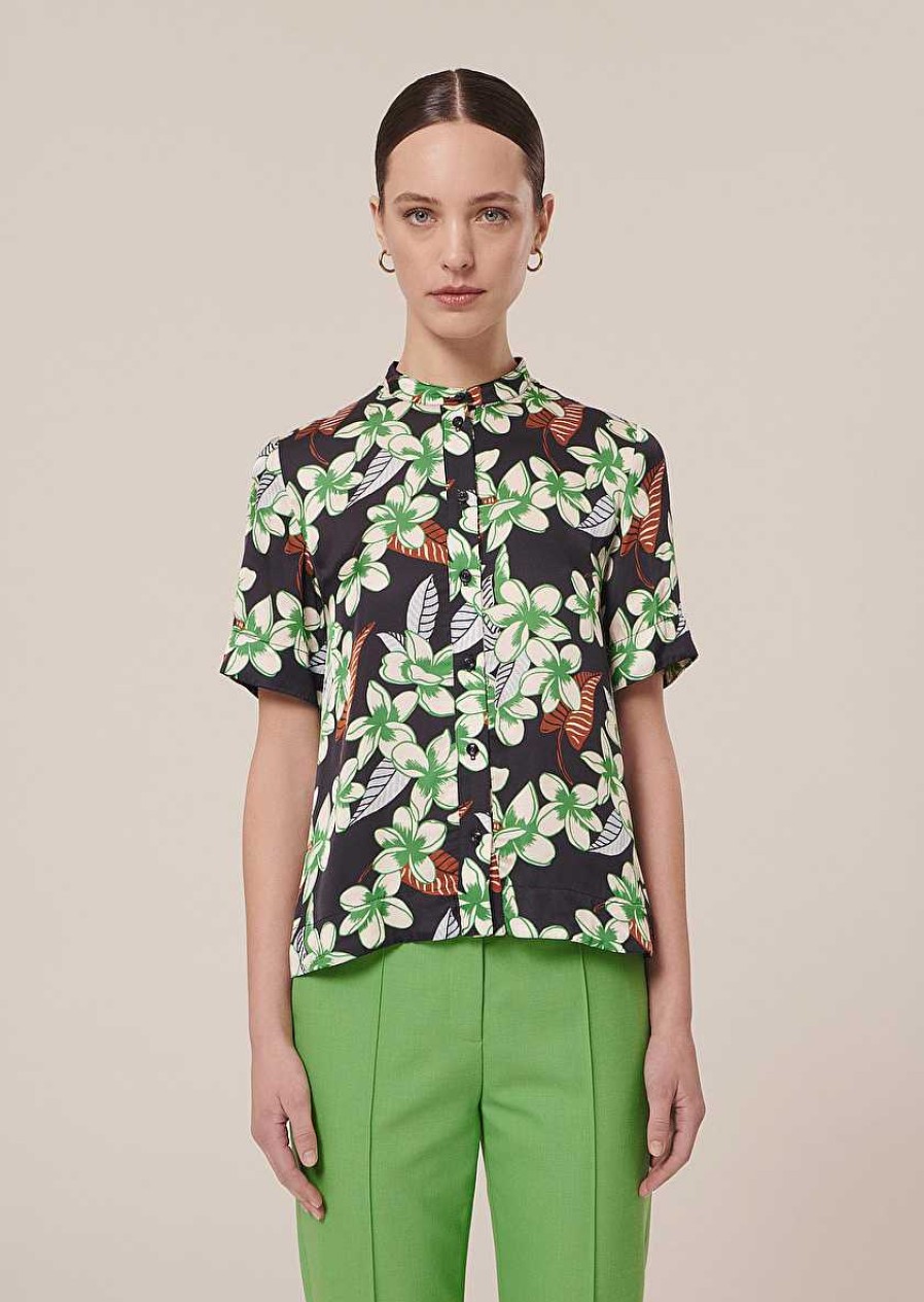 TARA JARMON Camin Midnight Blue Flower Printed Shirt Tops