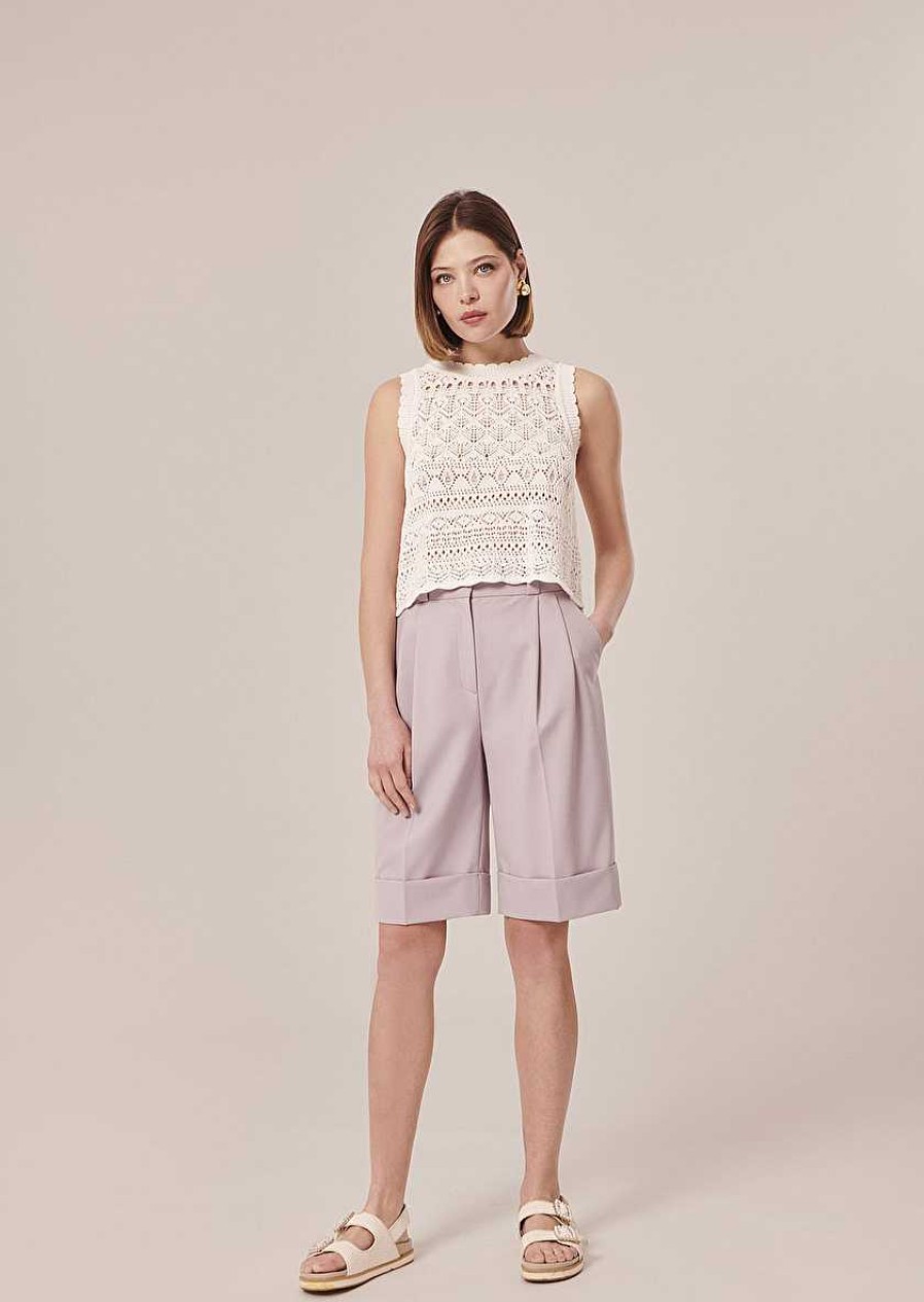 TARA JARMON Pianna White Crochet-Knit Top Knitwears