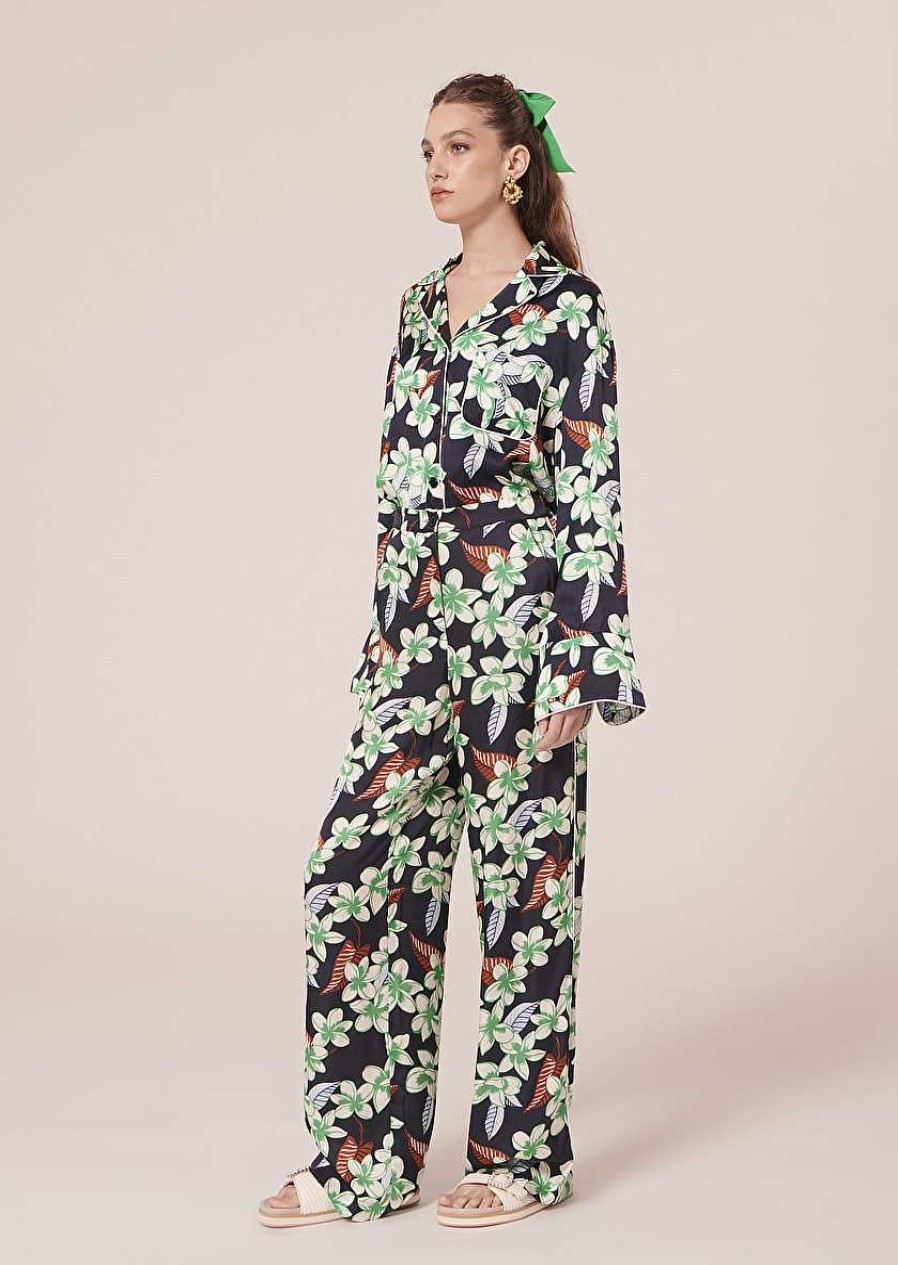 TARA JARMON Porticcio Midnight Blue Flower Printed Pants Jeans & Pants