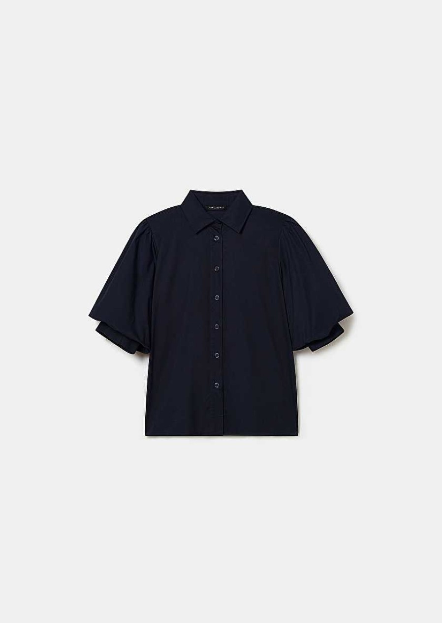 TARA JARMON Calypso Midnight Blue Poplin Shirt Tops