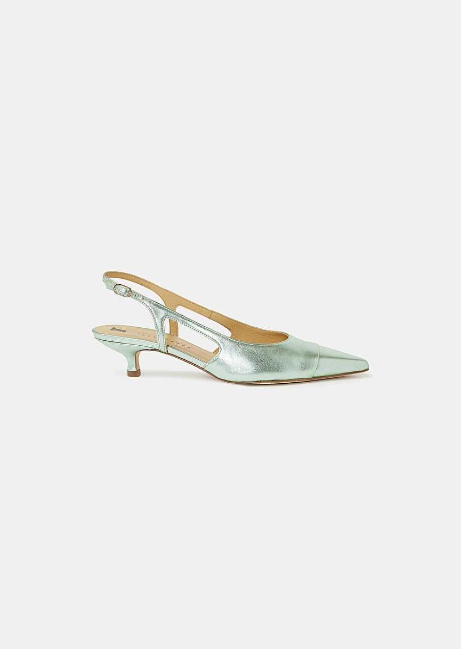 TARA JARMON Kaia Green Metallic Leather Shoes Accessories