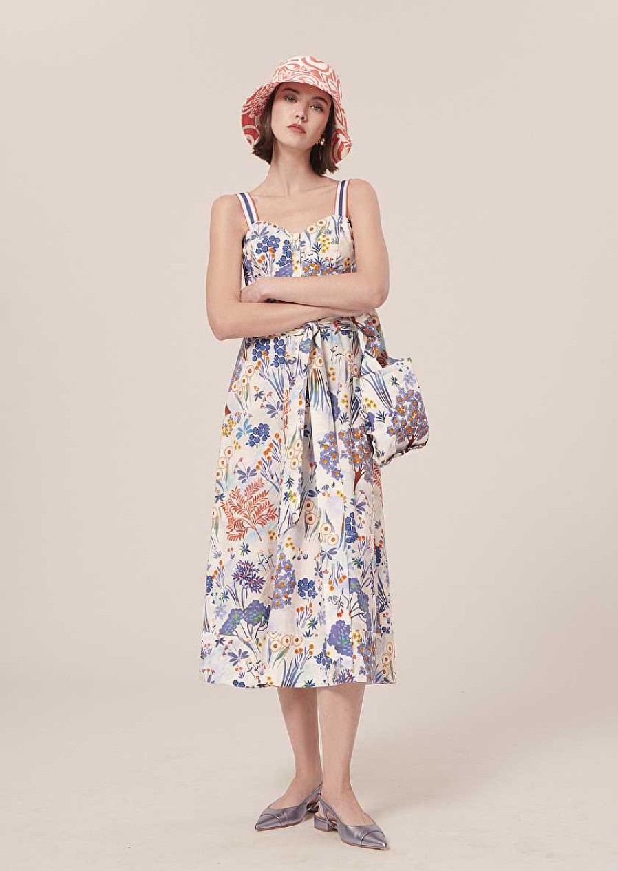 TARA JARMON Raquelina Blue Floral Printed Poplin Dress Dresses