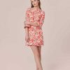 TARA JARMON Rivanna Ecru With Coral Graphic Design Cotton Dress Dresses