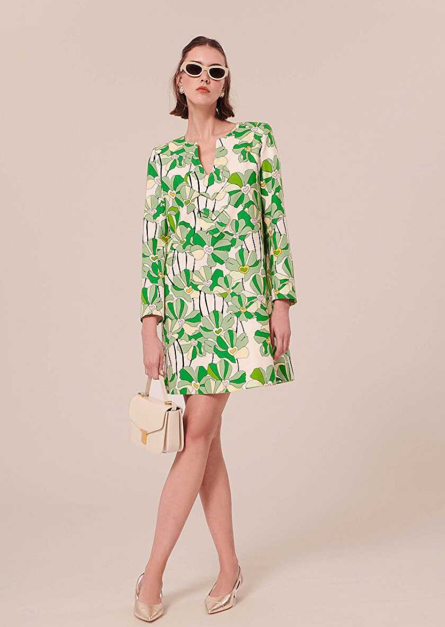 TARA JARMON Rhea Green Floral Printed Dress Dresses