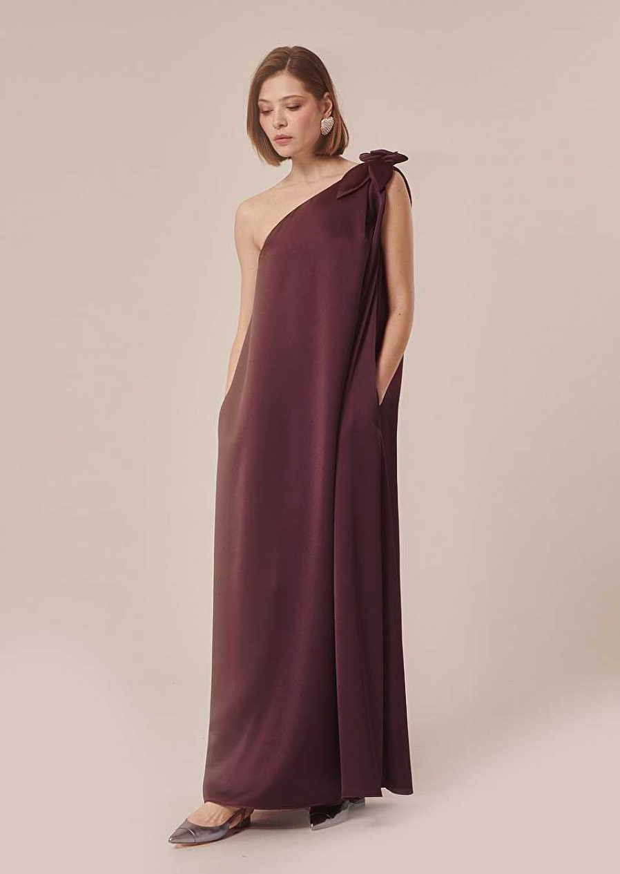 TARA JARMON Rekia Brown Fluid Satin Dress Dresses