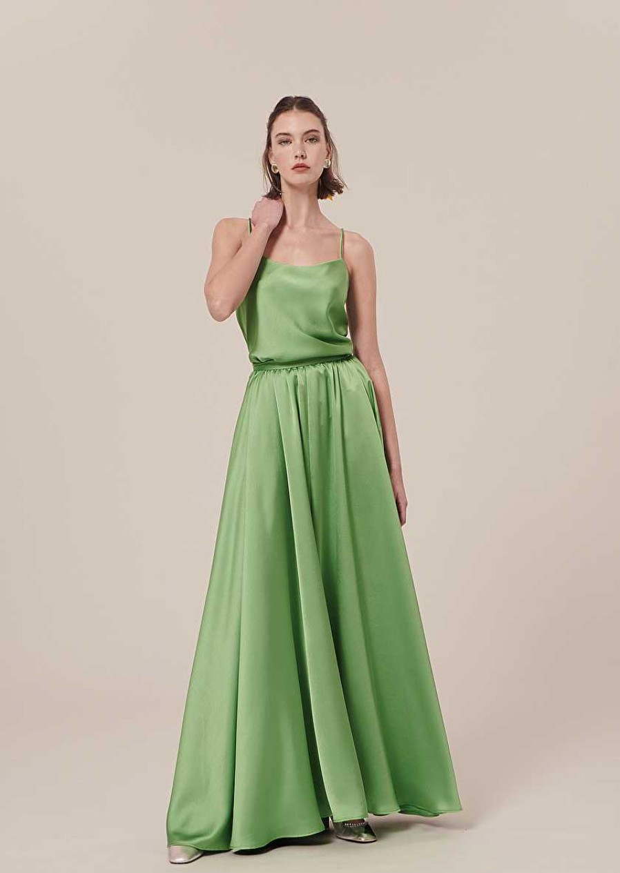 TARA JARMON Joya Green Satin Skirt Skirts & Shorts