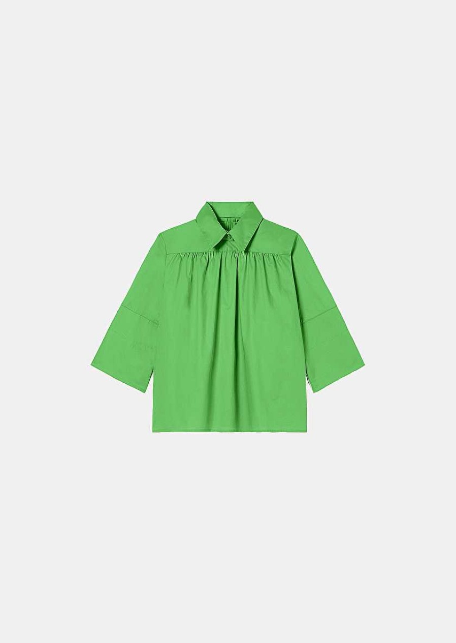 TARA JARMON Trinity Green Poplin Top Tops