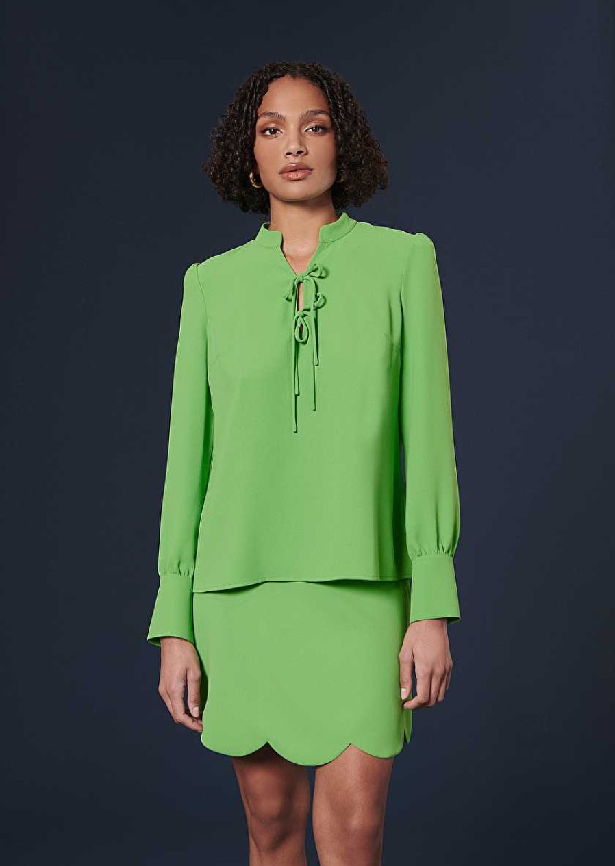 TARA JARMON Toulouse Green Crepe Top Tops