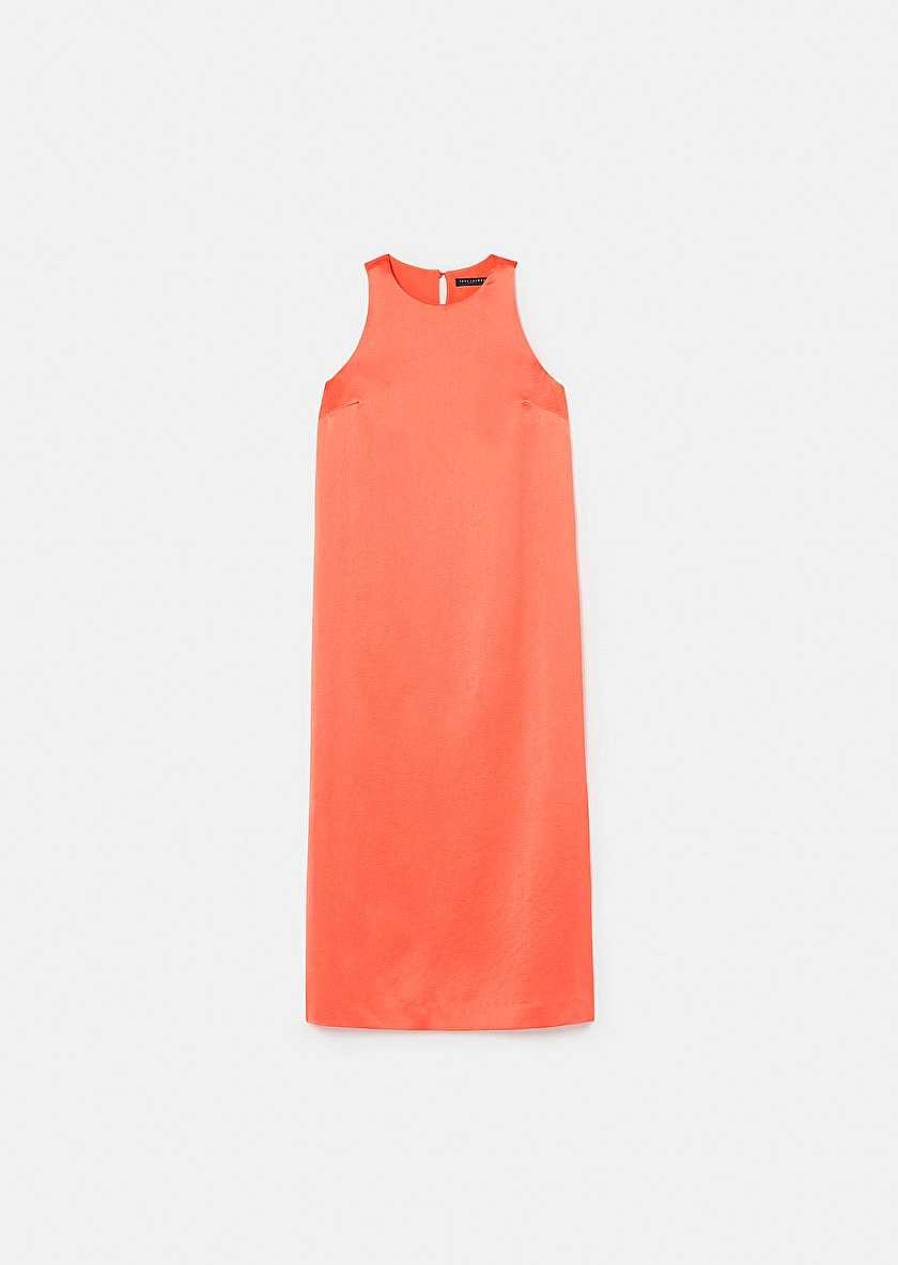 TARA JARMON Roselyne Coral Dess In Fluid Satin Dresses