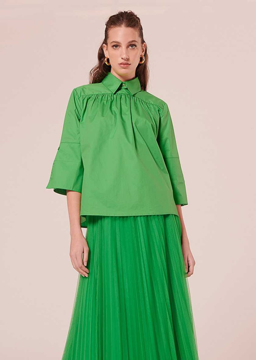 TARA JARMON Trinity Green Poplin Top Tops