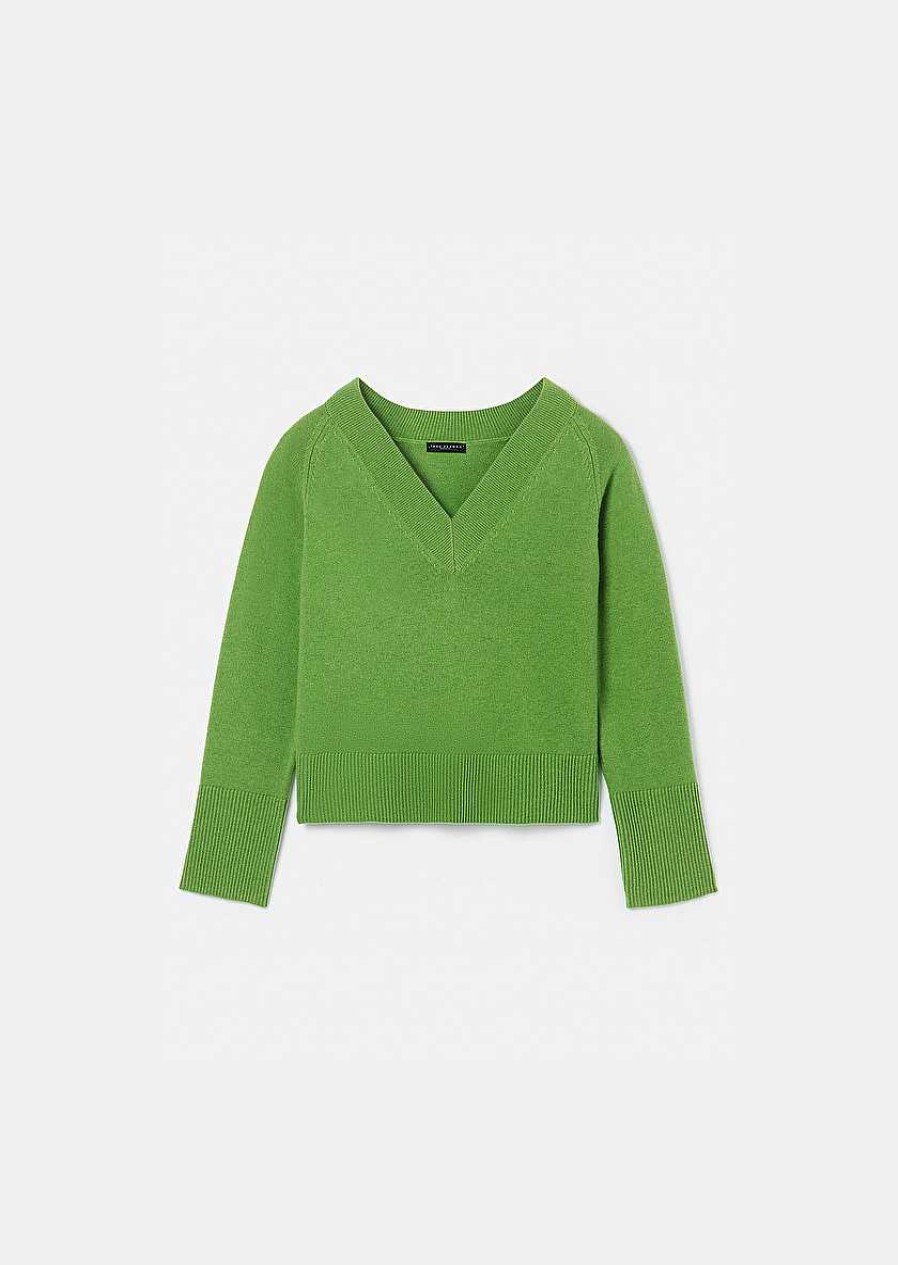 TARA JARMON Penelope Green Sweater In Alpaga And Merinos Wool Knitwears