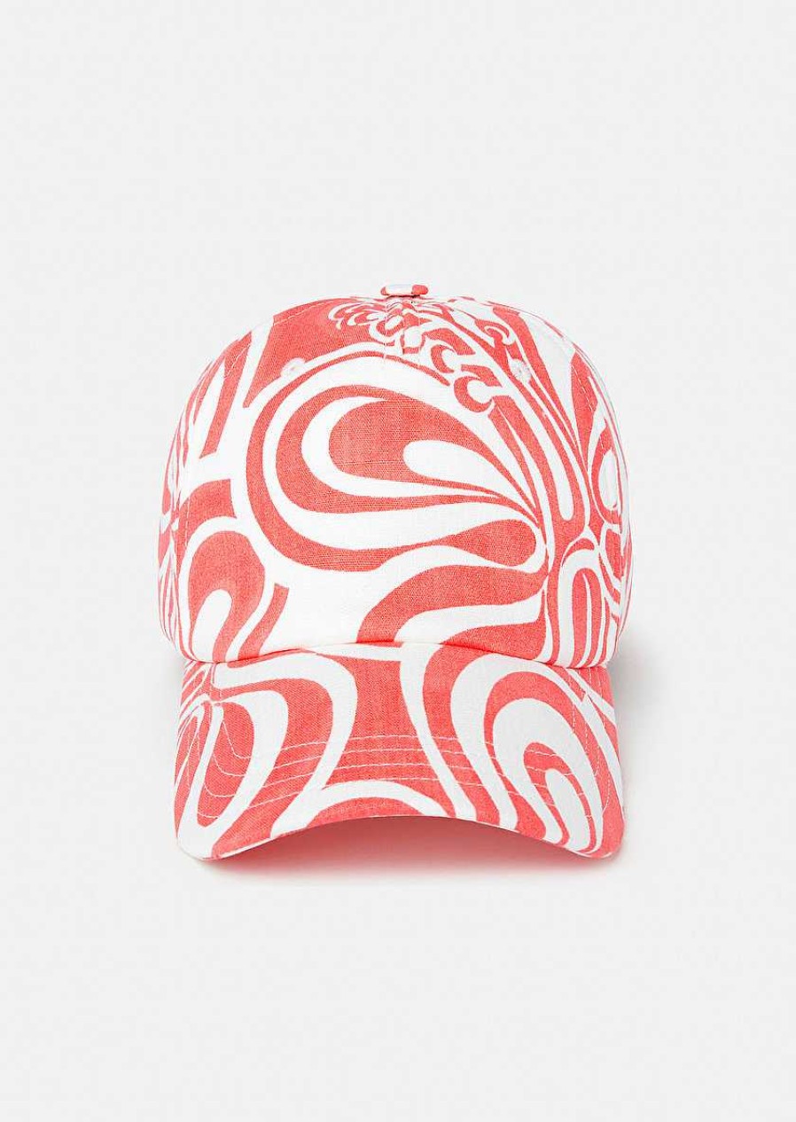 TARA JARMON Carole Ecru With Coral Graphic Design Cap Accessories