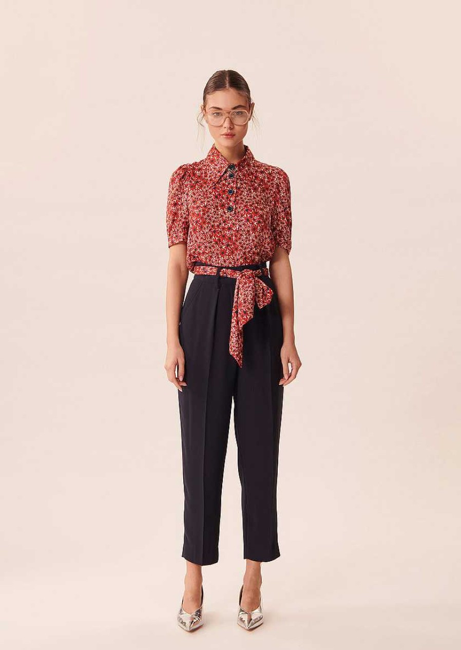 TARA JARMON Paga Midnight Blue Crepe Trousers Jeans & Pants