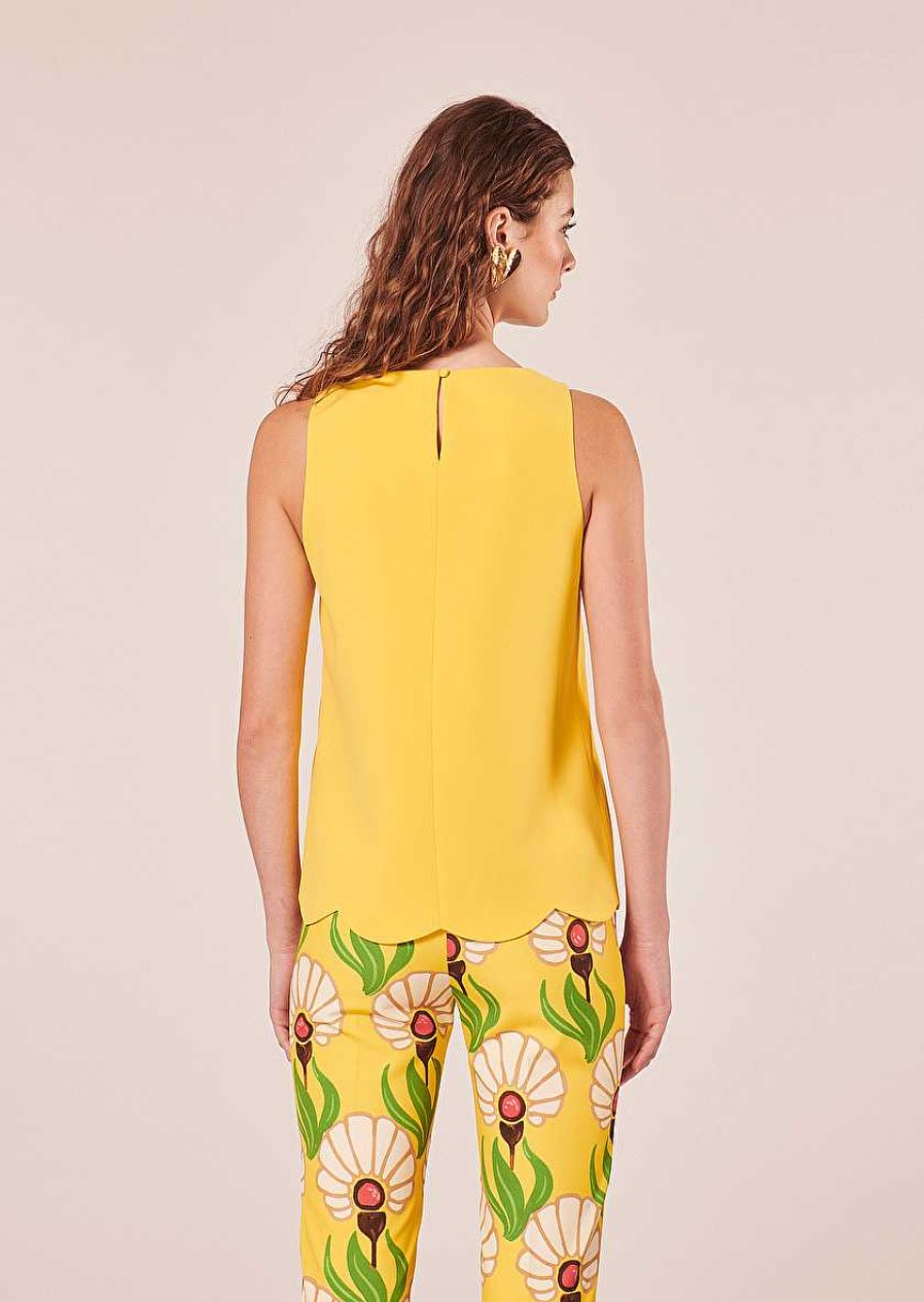 TARA JARMON Tabo Yellow Crepe Top Tops