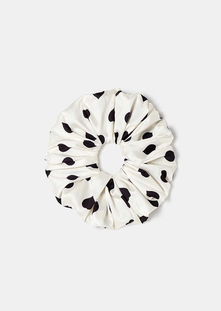 TARA JARMON Chouchou Ecru With Black Polka Hearts Scrunchie Accessories