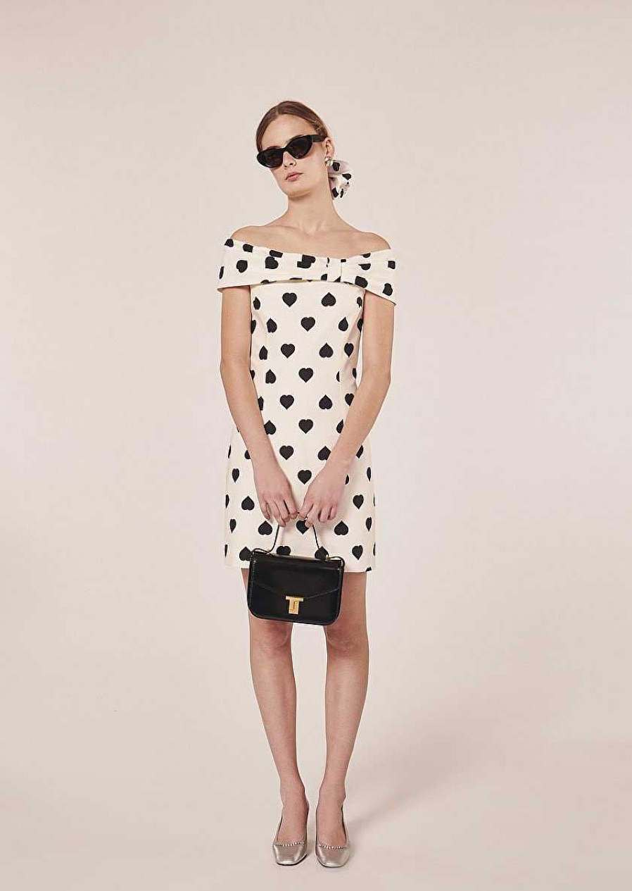 TARA JARMON Raul Ecru With Black Polka Hearts Dress Dresses