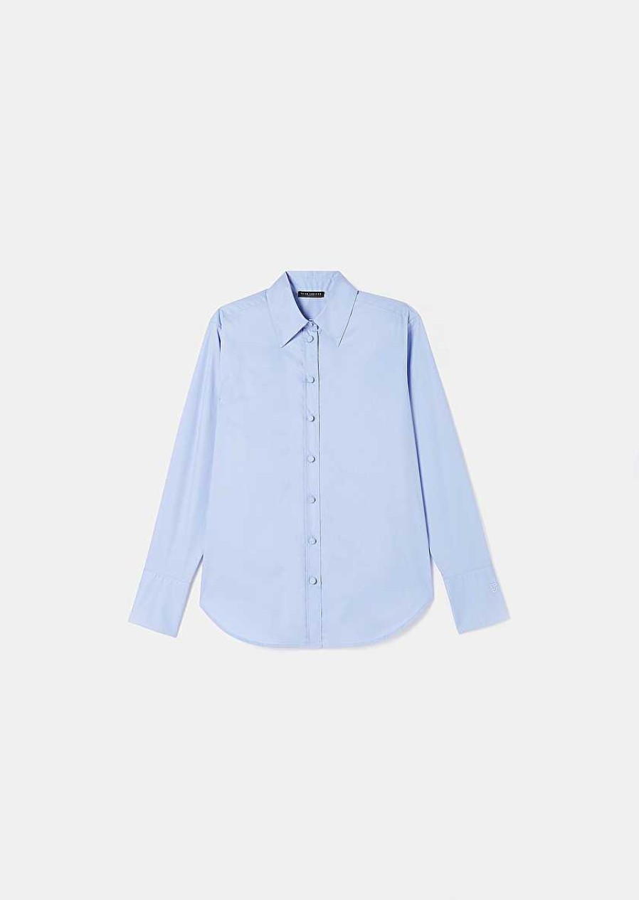 TARA JARMON Clarence Blue Poplin Shirt Tops