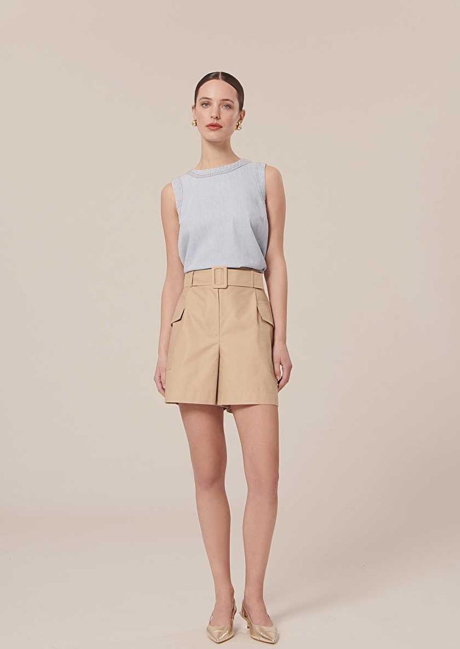 TARA JARMON Sylviane Beige Cotton Shorts Skirts & Shorts