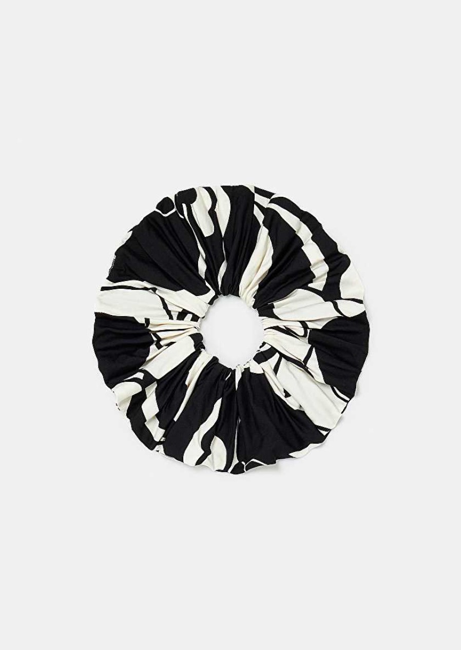 TARA JARMON Chouchou Ecru With Black Flowers Scrunchie Accessories