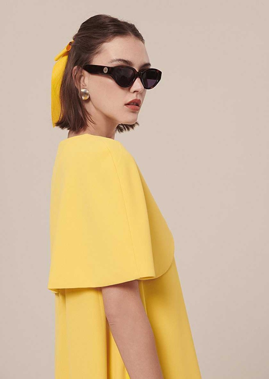 TARA JARMON Valentina Yellow Crepe Cape Jackets & Coats