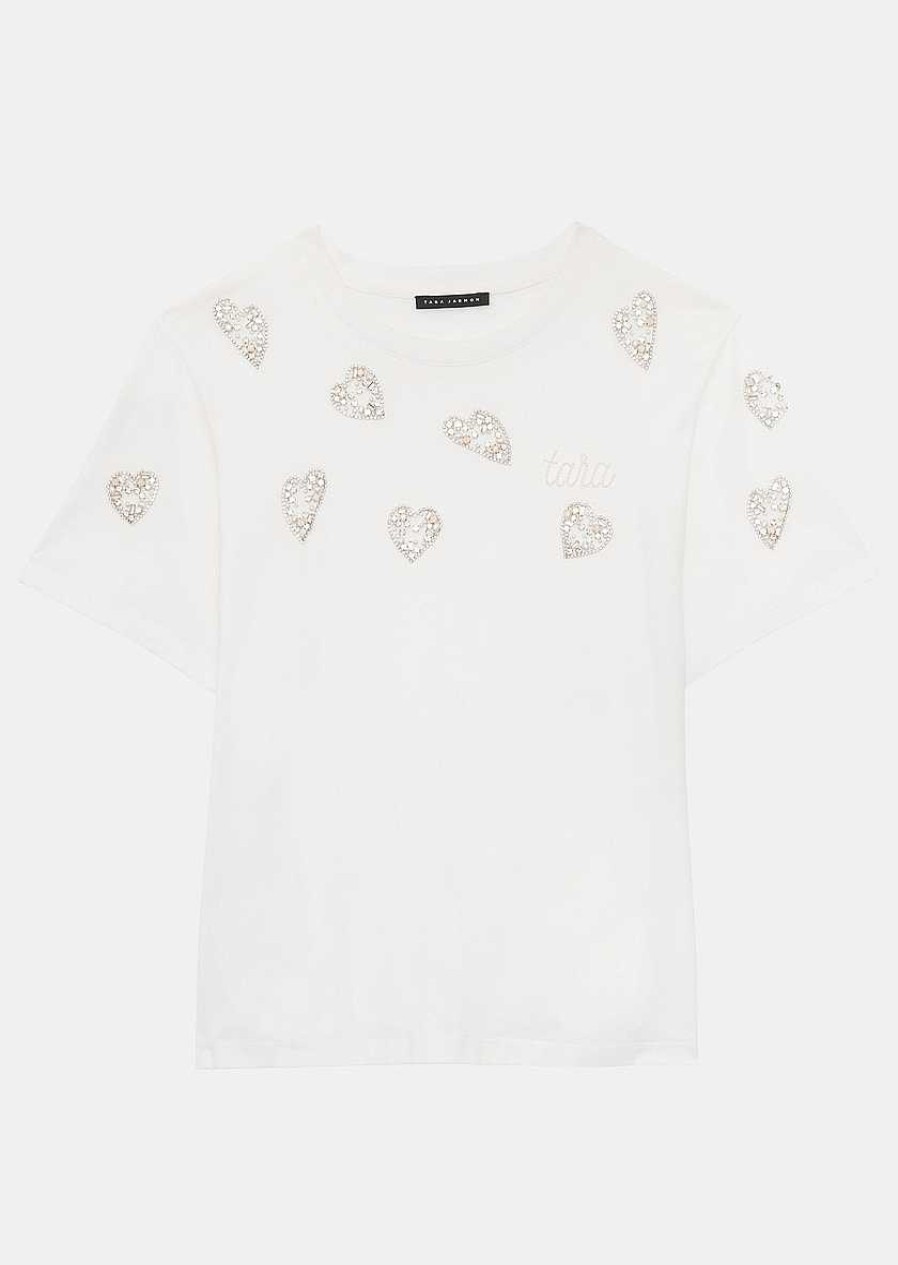 TARA JARMON White Taralove T-Shirt In Embroidered Cotton Tops