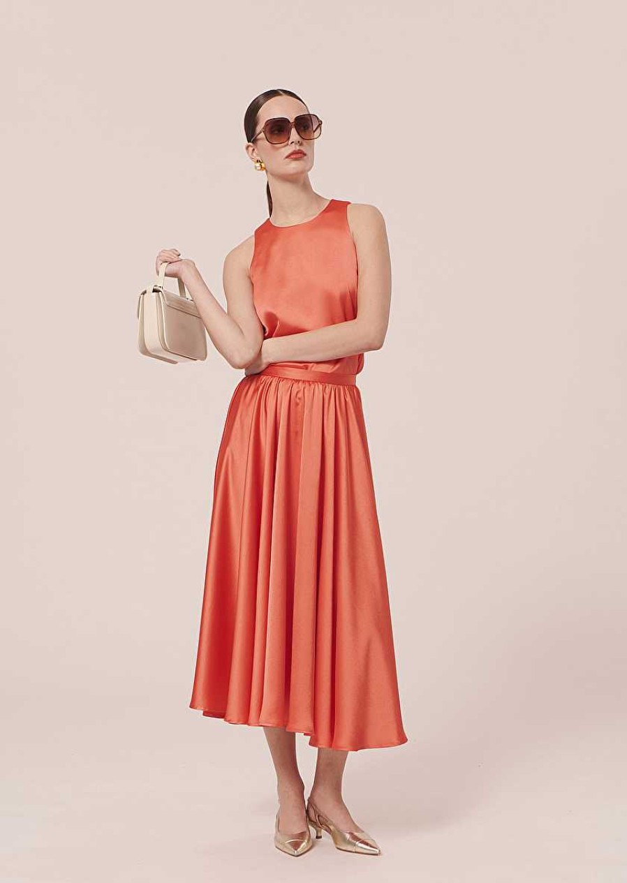 TARA JARMON Jolanda Coral Skirt In Fluid Satin Skirts & Shorts