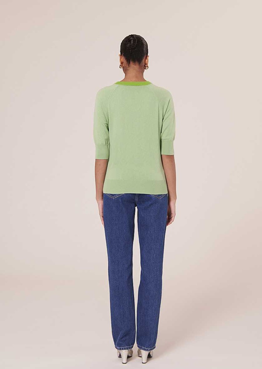 TARA JARMON Pastelle Green Cotton And Wool Sweater Knitwears