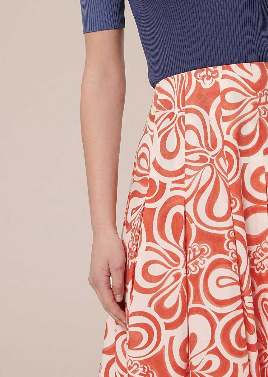 TARA JARMON Javoue Ecru With Coral Graphic Design Skirt Skirts & Shorts