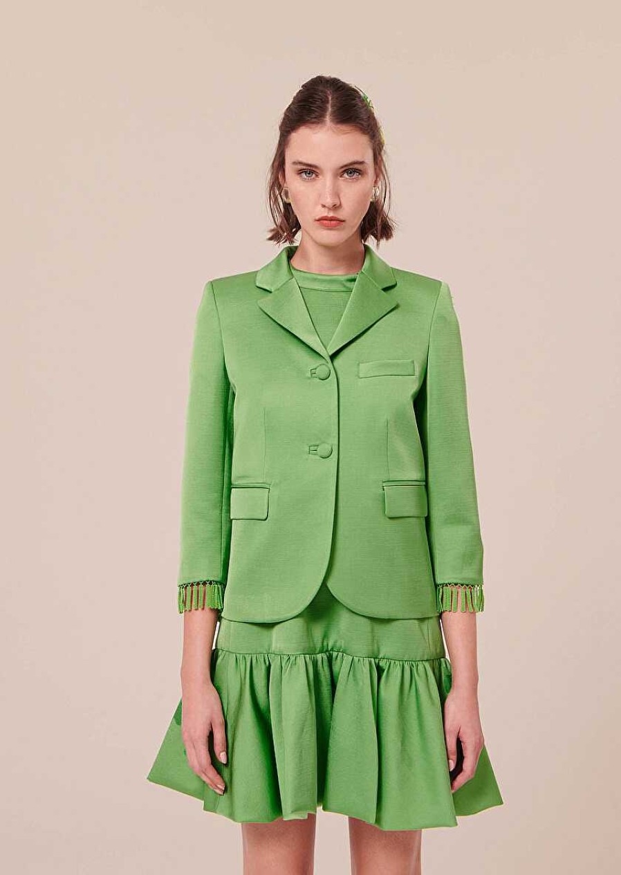 TARA JARMON Valensole Green Satin Jacket Jackets & Coats