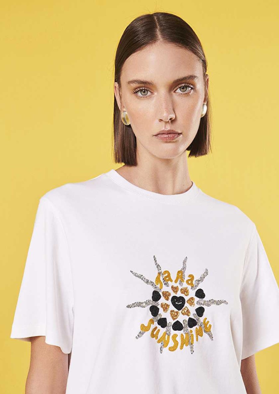 TARA JARMON Tarasun White Cotton T-Shirt Tops