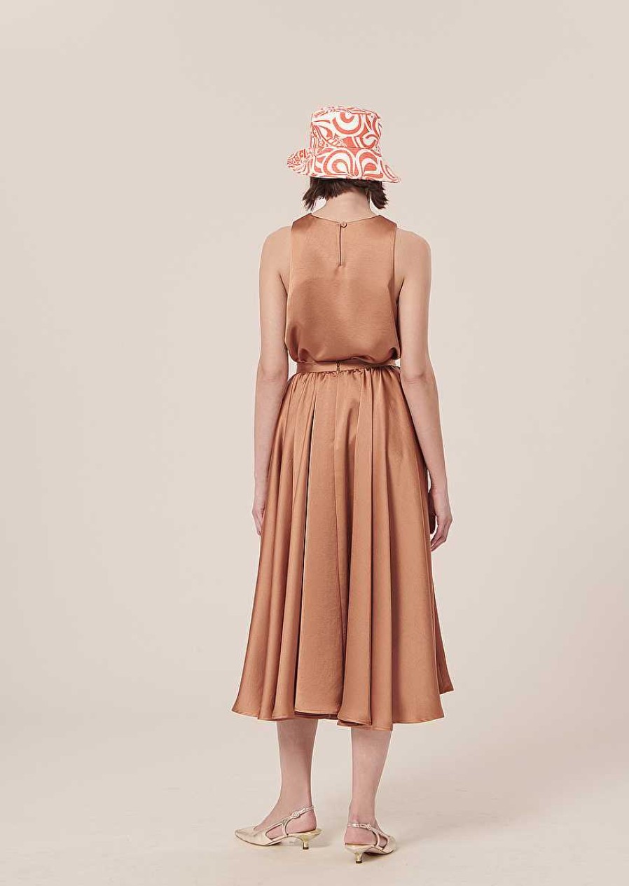 TARA JARMON Jolanda Brown Skirt In Fluid Satin Skirts & Shorts