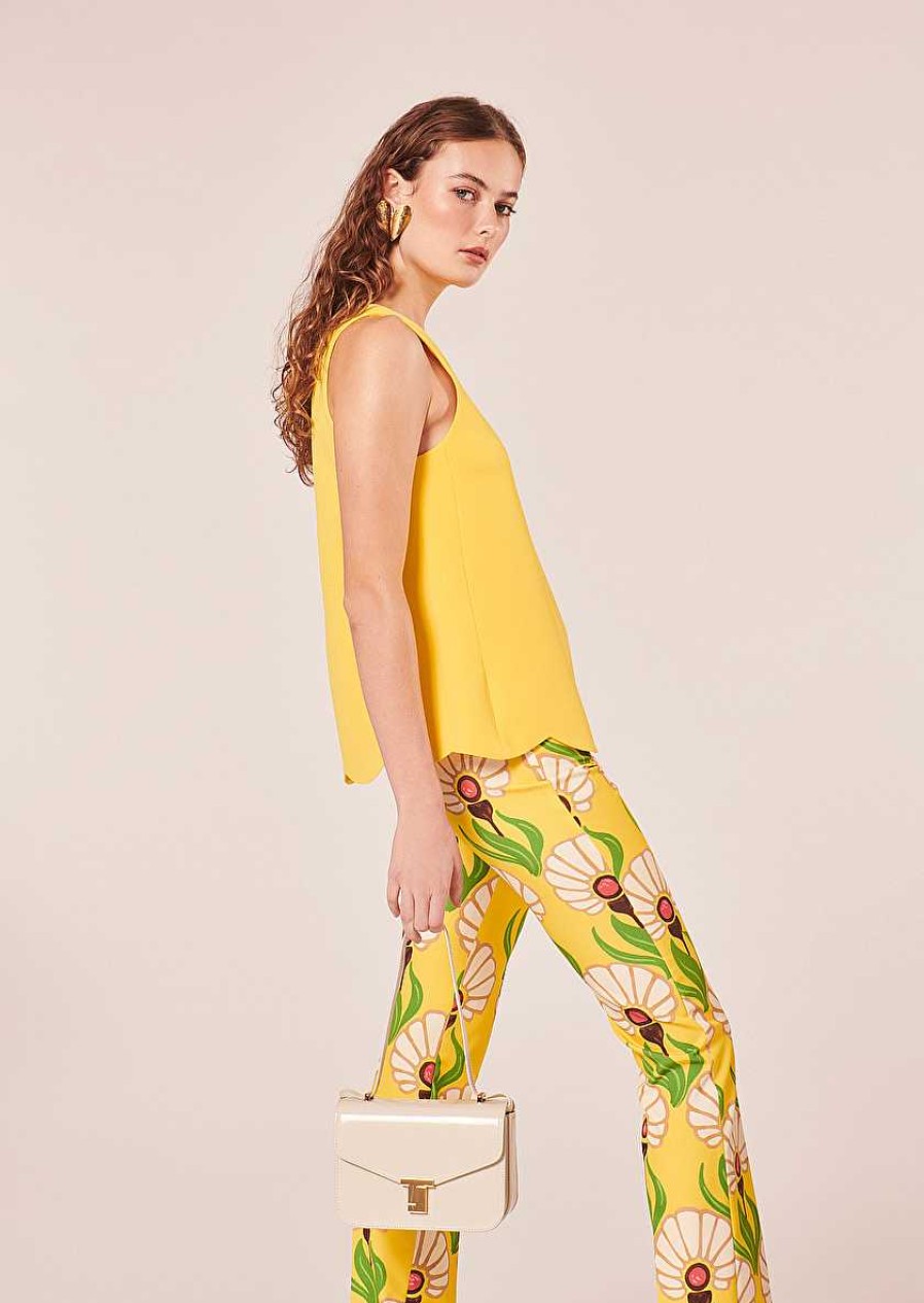 TARA JARMON Tabo Yellow Crepe Top Tops