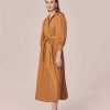 TARA JARMON Rivoltine Brown Crisp Poplin Dress Dresses