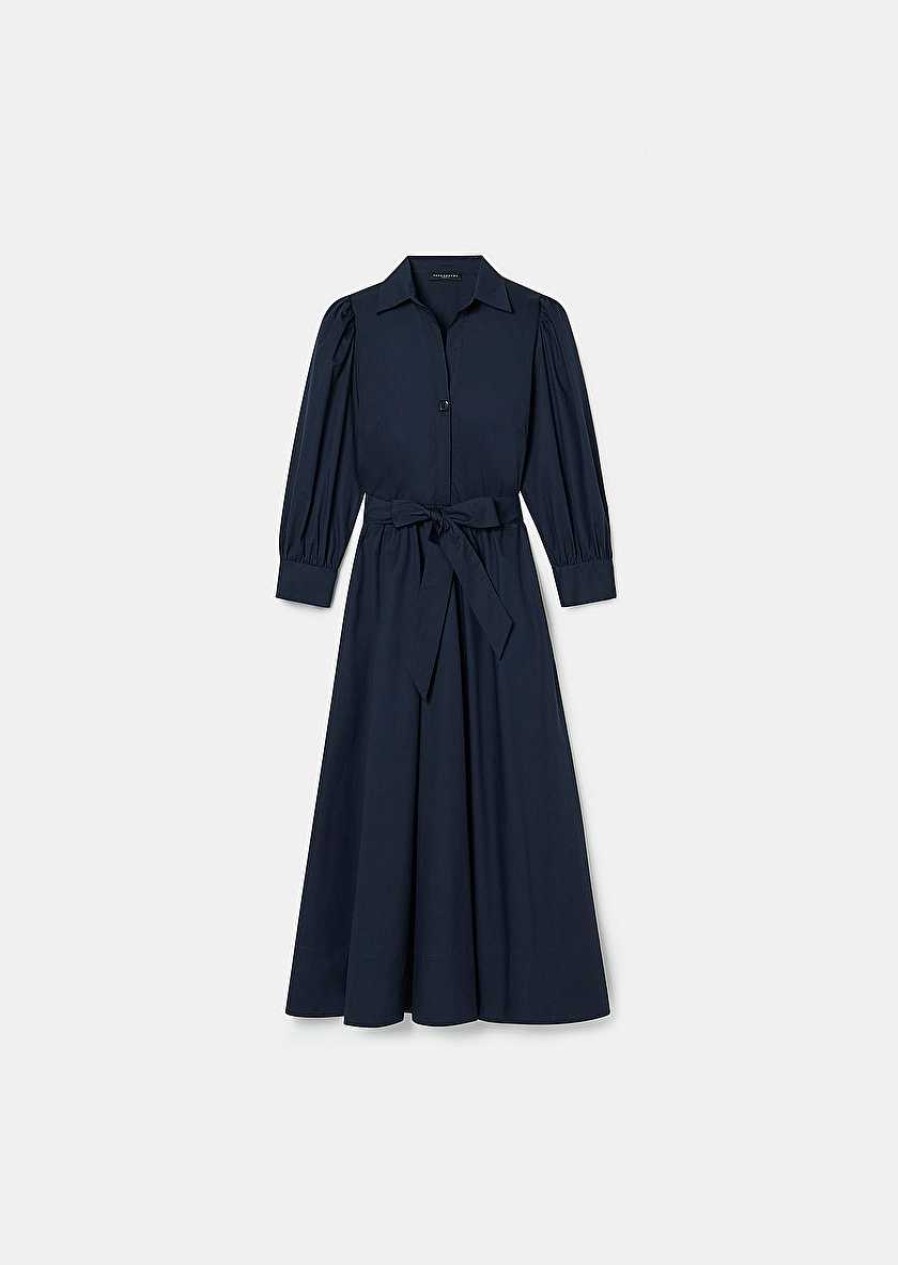 TARA JARMON Rivoltine Midnight Blue Poplin Dress Dresses